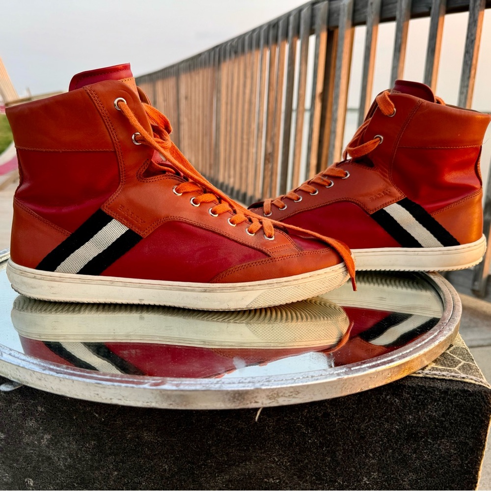 Bally Designer High Top Sneakers. Oldami Burgundy/Red 100% authentic. Size 10.5